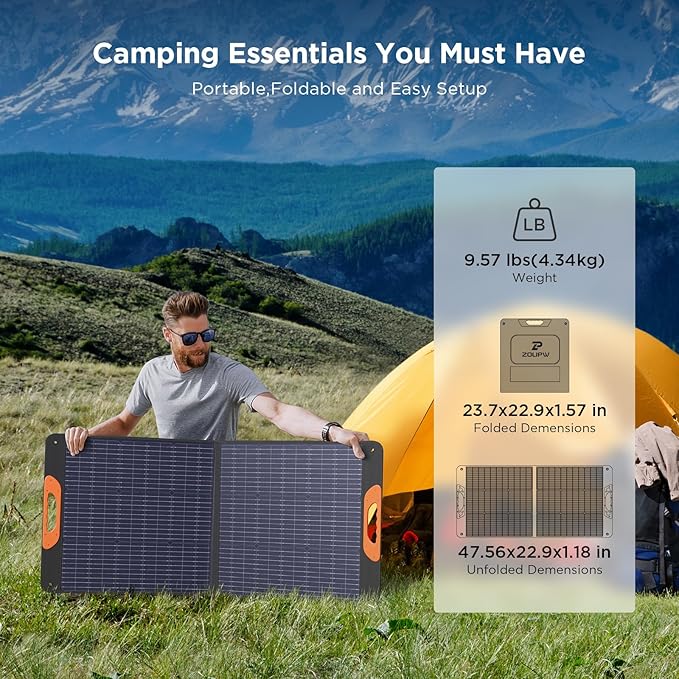 110 Watt Portable Solar Panel,Road Trip Essentials,18.6V Foldable Solar Panel Charger for Power