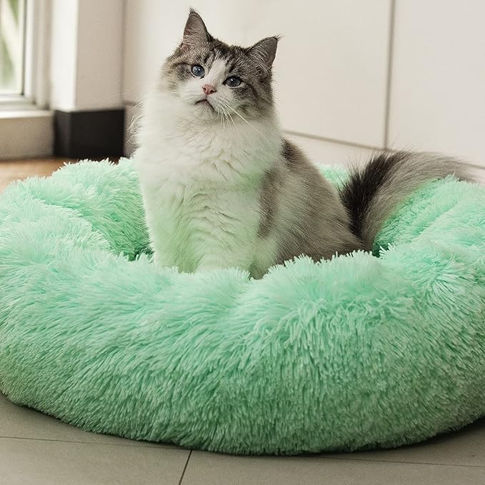 Anti Anxiety Round Fluffy Plush Faux Fur Warm Washable Dog Bed & Cat Bed, Original Bed for Small