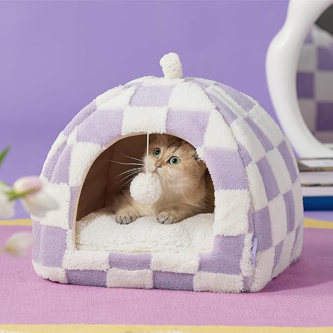 Lesure Cute Cat Beds for Indoor Cats - 2 in 1 Cat Cave Bed for Kittens and Small Pets with