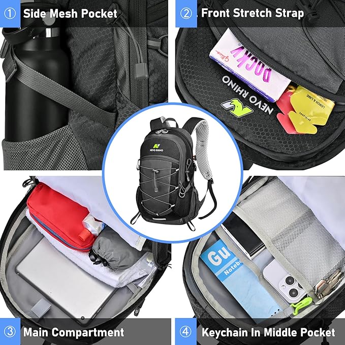 N NEVO RHINO Hiking Backpack 20L Water Resistant Outdoor Day Pack,Lightweight Travel Small Backpack