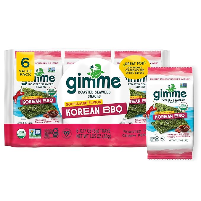 Gimme Seaweed Organic Premium Roasted Seaweed Snacks, Korean BBQ, 6 Count, Keto, Vegan