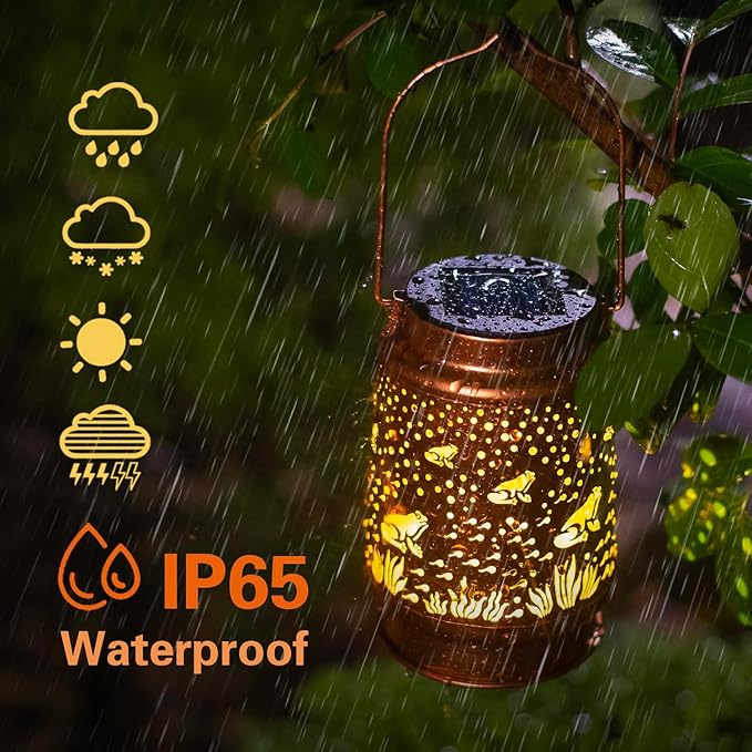 Frog Solar Lanterns Outdoor Waterproof Hanging Solar Lights Frog Gifts for Women Men Metal