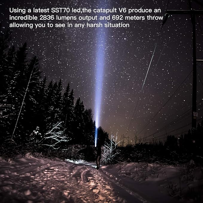 ThruNite Catapult V6 SST70 USB-C Rechargeable Flashlight, 2836 Lumens, 692m Long Beam Distance
