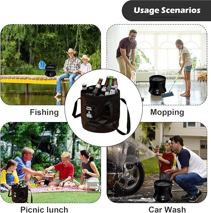 Collapsible Bucket with Handle, Lightweight Folding Water Container, Portable Collapsible Bucket