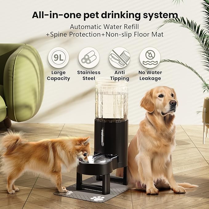 CZPET Elevated Dog Water Bowl Dispenser with Mat for Large Dogs,Tall Raised Pet Waterer