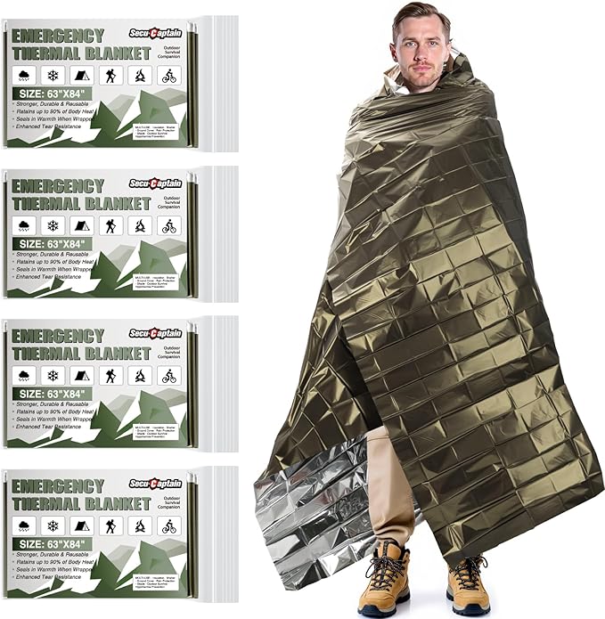 SecuCaptain Survival Emergency Thermal Blankets: Extra Large 84??x63??Space Mylar Blanket Kit for