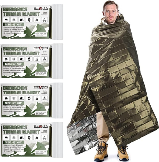 SecuCaptain Survival Emergency Thermal Blankets: Extra Large 84??x63??Space Mylar Blanket Kit for