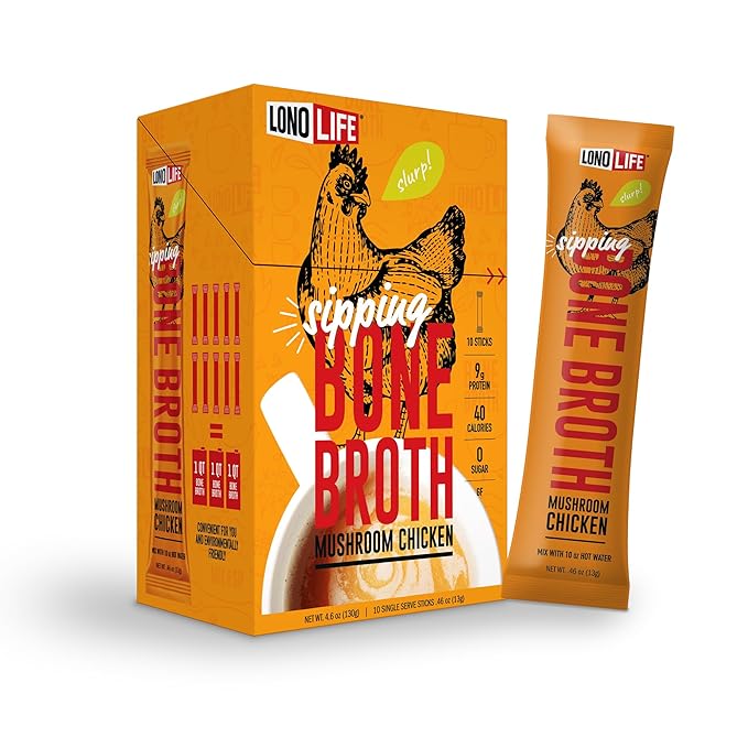 LonoLife Mushroom Chicken Bone Broth Powder Mix | 10g Protein | Collagen-Rich, Keto & Paleo