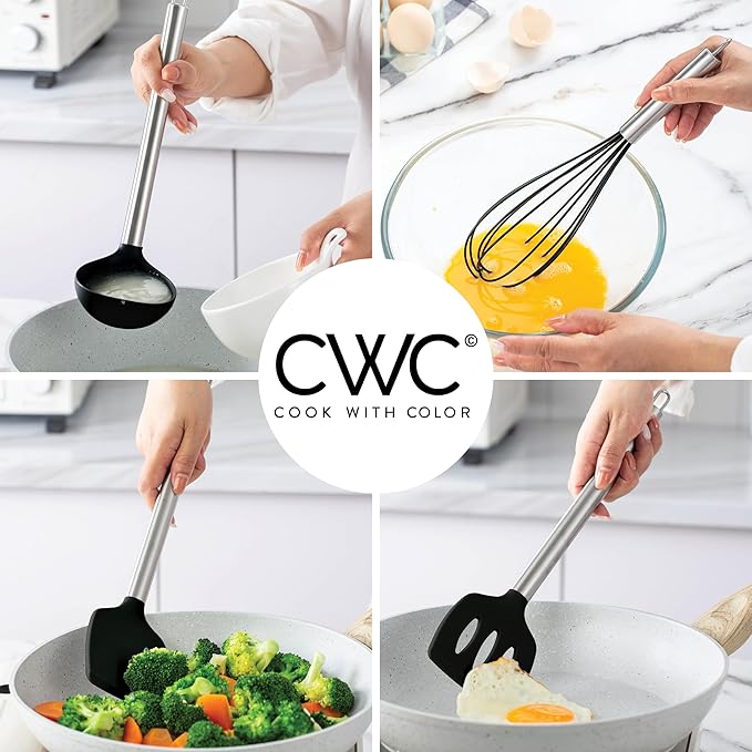 COOK WITH COLOR Silicone Cooking Utensils, Kitchen Utensil Set, Easy to Clean Silicone Kitchen