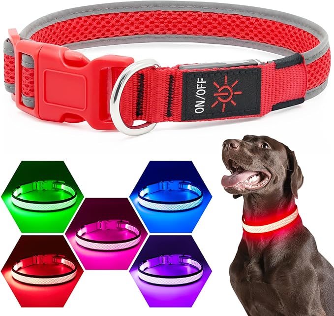 LED Dog Collar, Light Up Dog Collar USB Rechargeable, Brightest Dog Lights for Night Walking