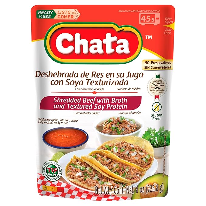 Chata Authentic Carne de Res Deshebrada, Seasoned Shredded Beef, 8 oz, Pack of 1