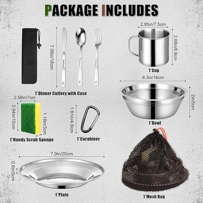Scout Camping Mess Kit for Person 18/8 Stainless Steel Utensils Camping Dinnerware Kit Boy Scout