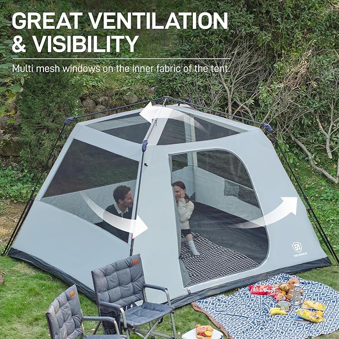 EVER ADVANCED Blackout Design 6 Person Camping Tent, Instant Cabin Tent for Family with Vestibule