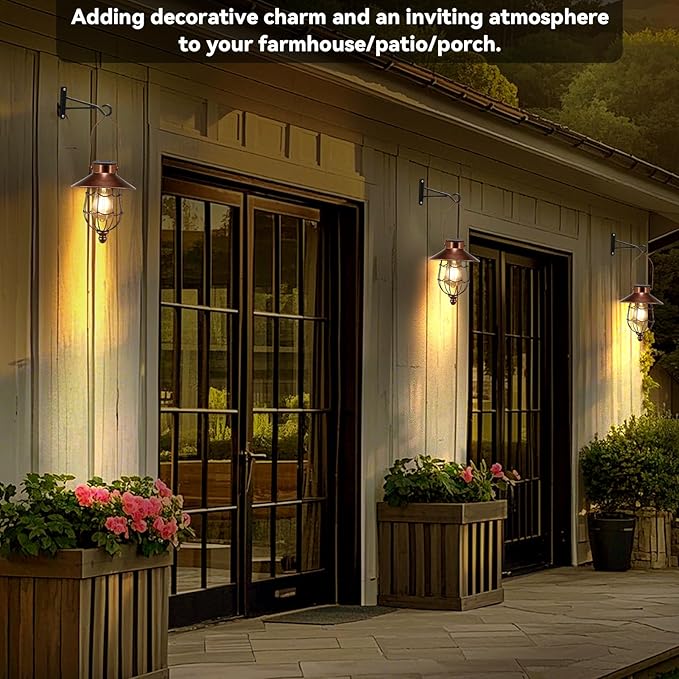 Solar Lanterns Outdoor Hanging Metal Vintage Lantern Warm White Solar Lights lamp Waterproof Edison