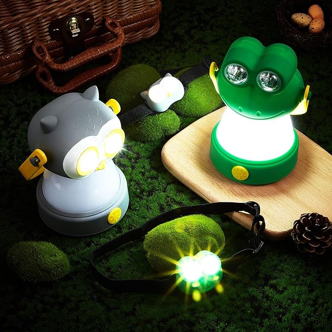 VIHOSE 2 Set Animal LED Camping Lantern and Headlamp 4 Pcs Animal Themed Camping Equipment Room