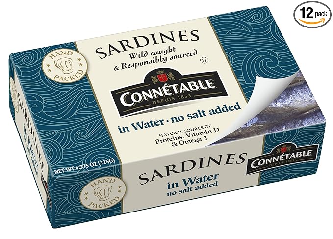 Sardines | Connetable | Sardines in Water | No salt added | 4.375 Ounce | Pack of 12