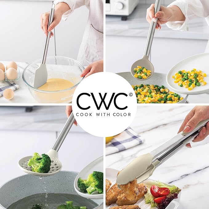 COOK WITH COLOR Silicone Cooking Utensils, Kitchen Utensil Set, Easy to Clean Silicone Kitchen