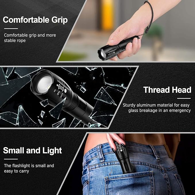 2 Pack LED Tactical Flashlights High Lumens Lights Portable Waterproof Zoomable Flashlight with 5