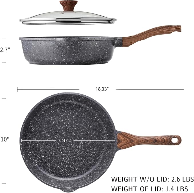 SENSARTE Nonstick Skillet, Deep Frying Pan 10/11/12-inch, Saute Pan with Lid, Stay-cool Handle