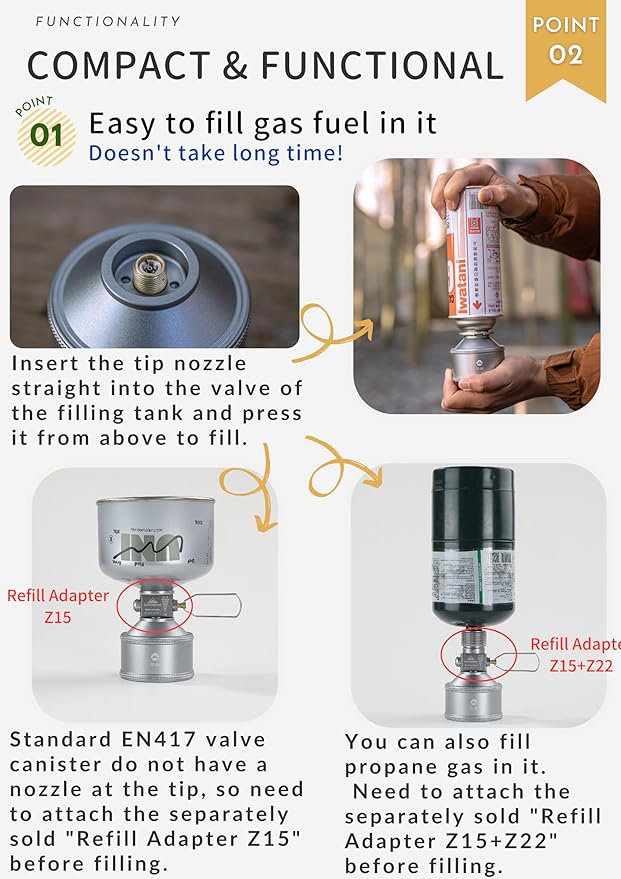 CAMPINGMOON Empty Refillable Cylinder 35g Standard for Backpacking Camping EN417 Lindal Valve