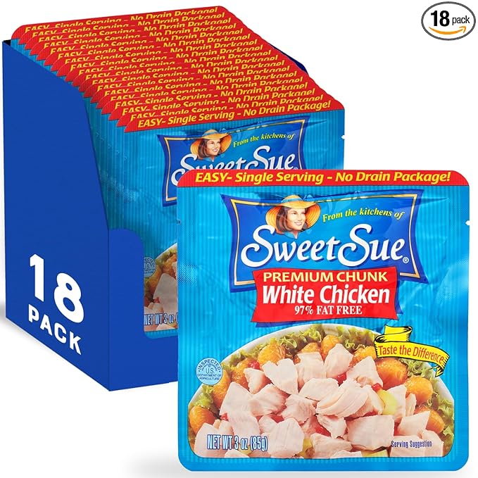 Sweet Sue Premium Chicken Breast, 3 Ounce (Pack of 18) - 20g Protein per Serving, 97% Fat Free