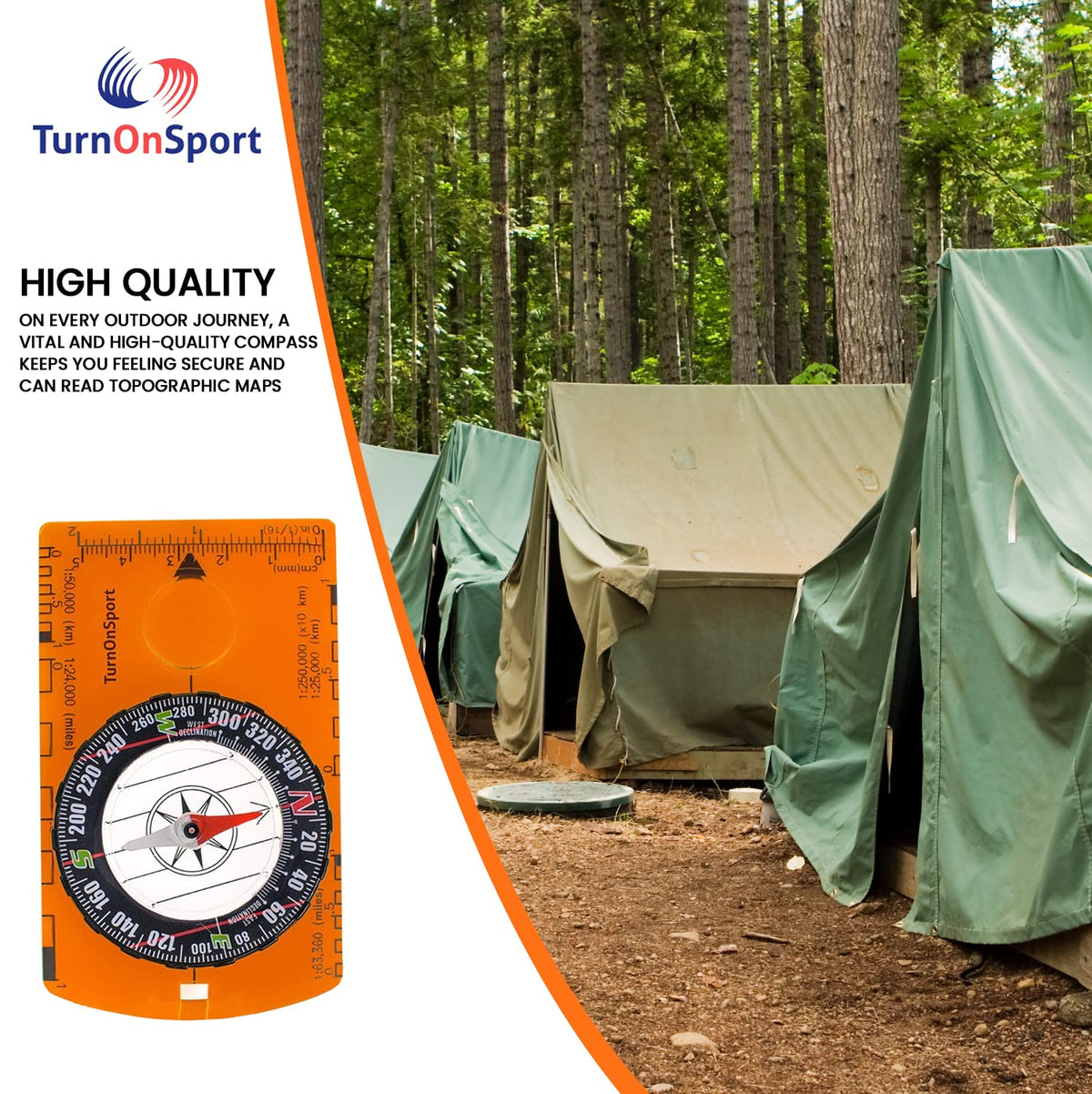 TurnOnSport Orienteering Compass - Orange - product view 6