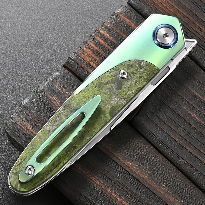 Sitivien ST992 Folding Pocket Knife,Handmade M390 Pearlescent Brushed Steel Blade,Titanium Carbon