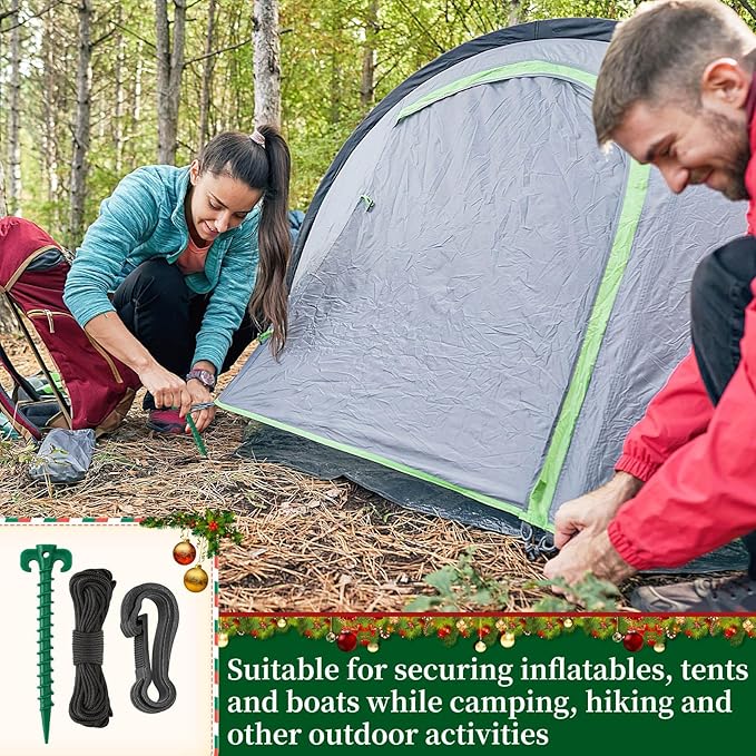 AUGSUN 54 Pieces Plastic Inflatable Stakes Set, Include Tent Stakes, Tethers Ropes and Hooks Heavy