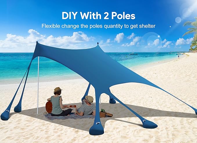 Osoeri Beach Tent, Camping Sun Shelter UPF50+ with 8 Sandbags, Sand Shovels, Ground Pegs &