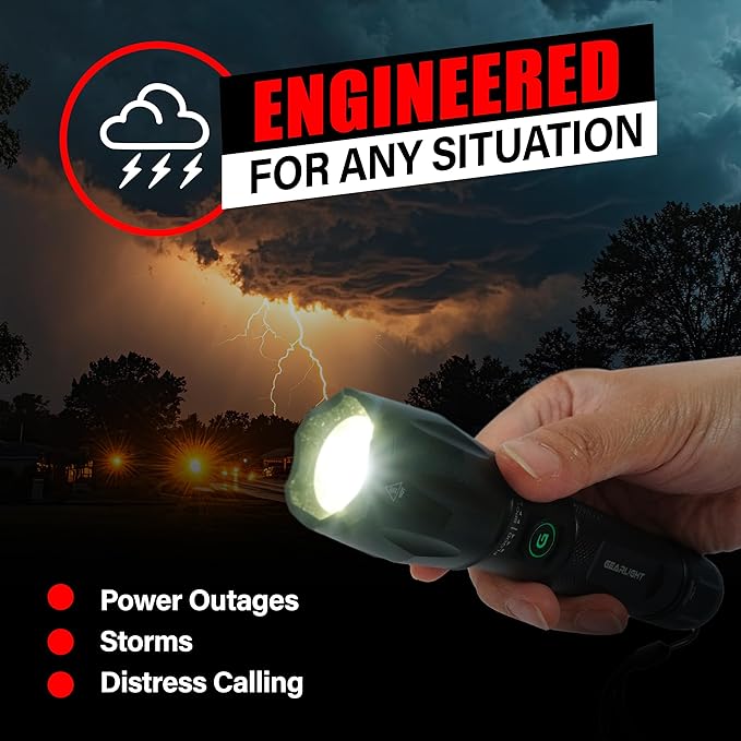 GearLight S1000 LED Tactical Flashlight - High Lumens, USB-C Fast Charging, Dual-Button, IPX4