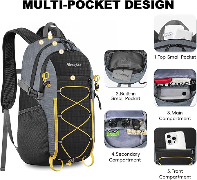 Seektop 20L Foldable Waterproof Hiking Backpack, Ultralight Small Lightweight Daypack Packable