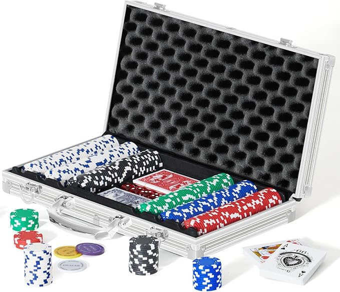 Boyzhood Poker Chips,300 Pcs Poker Set with Aluminum Travel Case,11.5 Gram Poker Chips Set for