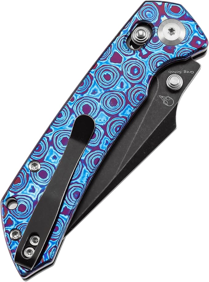 KANSEPT Fenrir Pocket Knife, 3.48'' Black Stonewashed CPM S35VN Harpoon Sharp Blade, Timascus