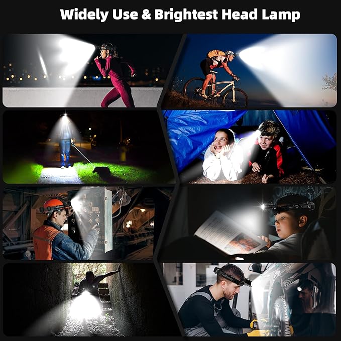 High Lumens Headlamp Induction Function, 7 Modes 50h Long Lasting Battery Life Head Lamp, IP67