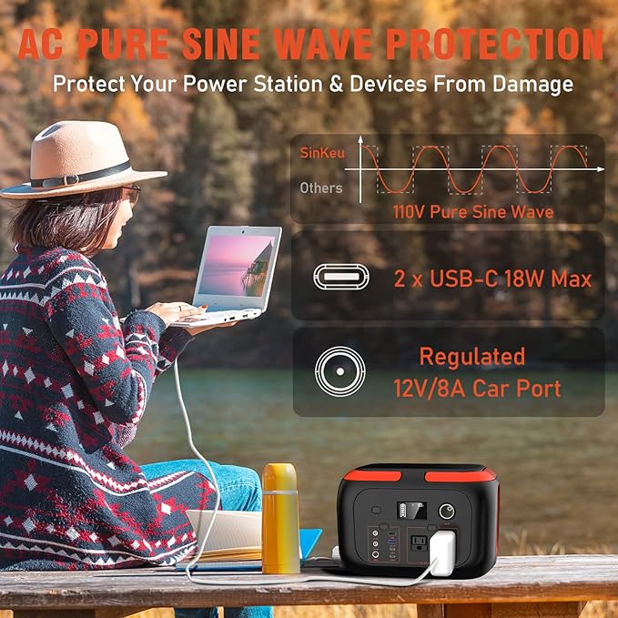 SinKeu Portable Power Station 600W, 296Wh/80000mAh Backup Lithium Battery Pack Bank, 110V Pure Sine