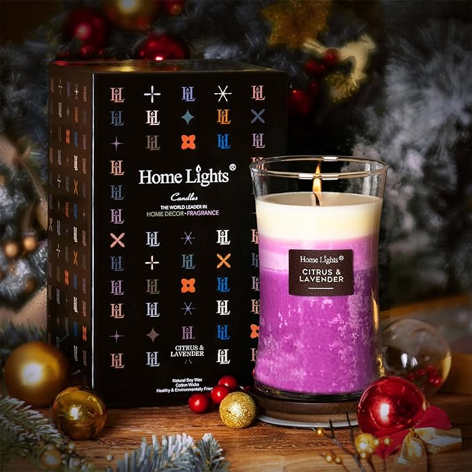 HomeLights 3-Layer Candles for Home Scented, 21.52 OZ Natural Soy Wax Scented Candles Burns Up to