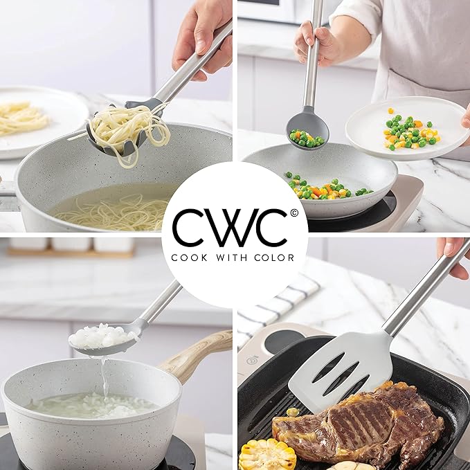 COOK WITH COLOR Silicone Cooking Utensils, Kitchen Utensil Set, Easy to Clean Silicone Kitchen