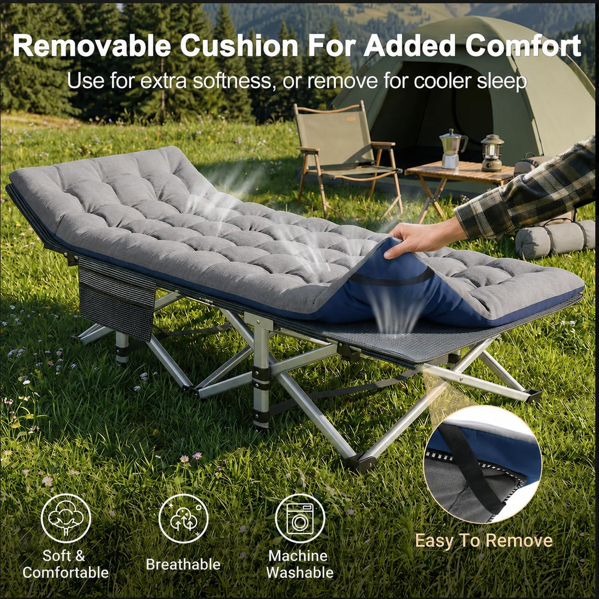 ABORON XXL Camping Cot for Adults, Oversized 78"×32" Folding Camping Bed, 900LBS Heavy Duty Outdoor