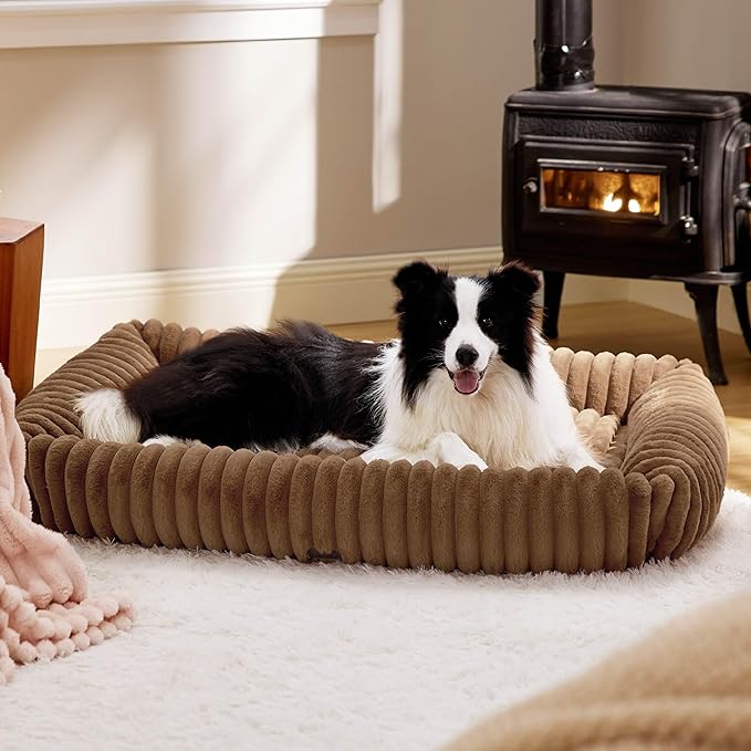 Bedsure Cute Dog Bed for Extra Large Dogs - Washable Furry Puppy Beds, Rectangle Orthopedic XL Pet