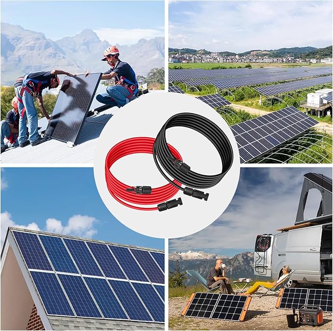 10AWG (6mm²) Solar Panel Extension Cable 100FT - Black & Red, Heavy Duty, Weather Resistant