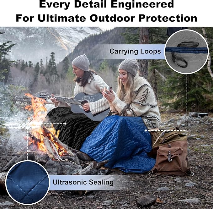 Waterproof Outdoor Blanket 82”X 55” Packable, Stadium Blankets for Camping with Sherpa Fleece