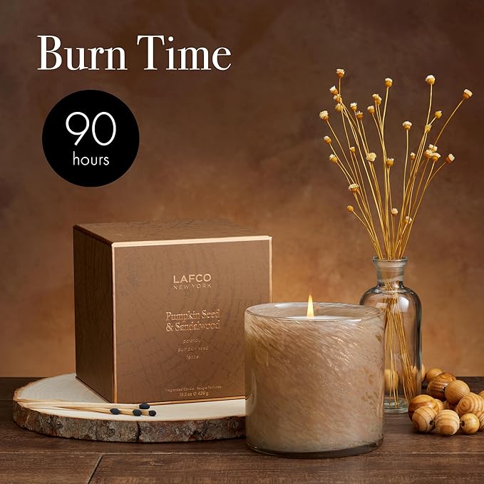 LAFCO New York Holiday Signature Fall Candle, Pumpkin Seed & Sandalwood - 15.5 oz - 90-Hour Burn