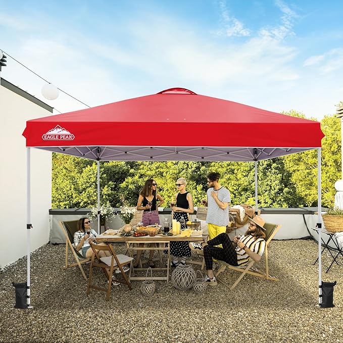 EAGLE PEAK Pop Up Canopy Tent with Wheeled Carry Bag, 8 Stakes, 4 Ropes, 4 Weight Bags, Easy Set Up