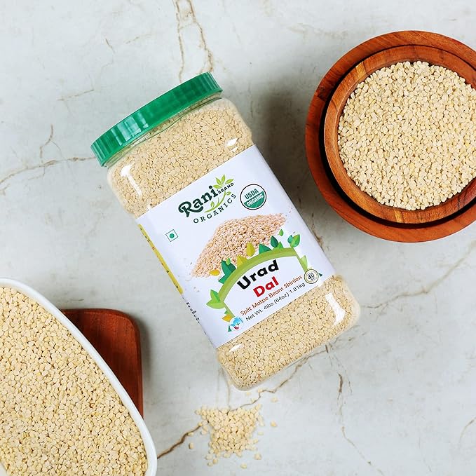Rani Organic Urid/Urad Dal (Split Matpe Beans Skinless) Indian Lentils 64oz (4lbs) 1.81kg Bulk PET