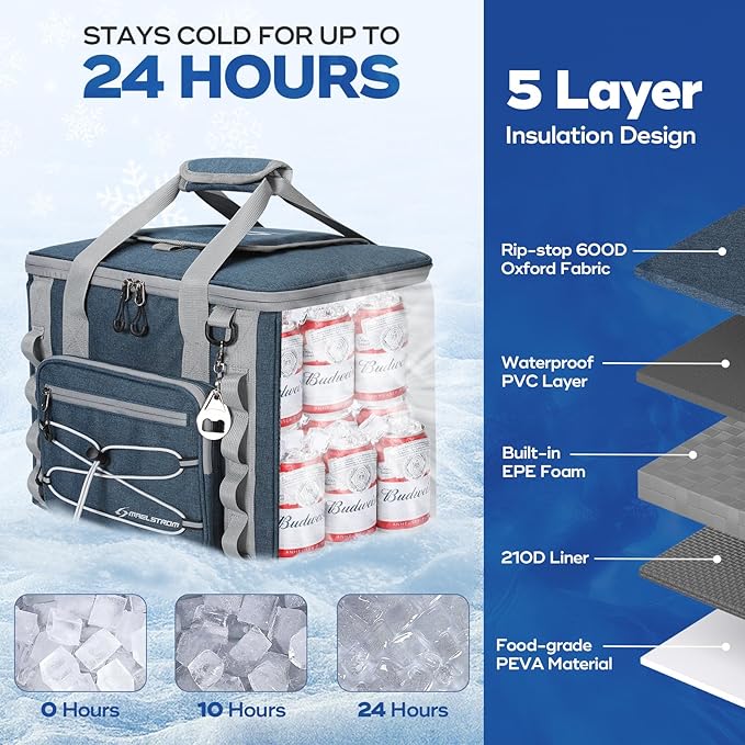 Maelstrom Soft Sided Cooler Bag, 30/40 Can Collapsible Insulated Ice Chest, Large Leakproof Camping