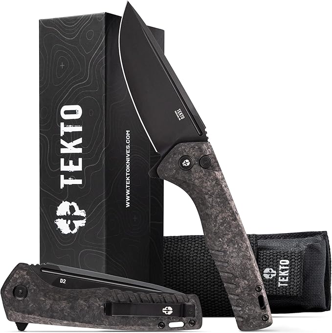 F3 Charlie Button Lock Folding Knife, Oversized Fine Edge Blade, Tactical Forged Carbon G10 Handle