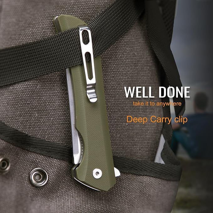 Heavy Outdoor Tactical Folding Pocket Knife for men,14C28N Stainless Steel Blade,G10 Handle,Liner