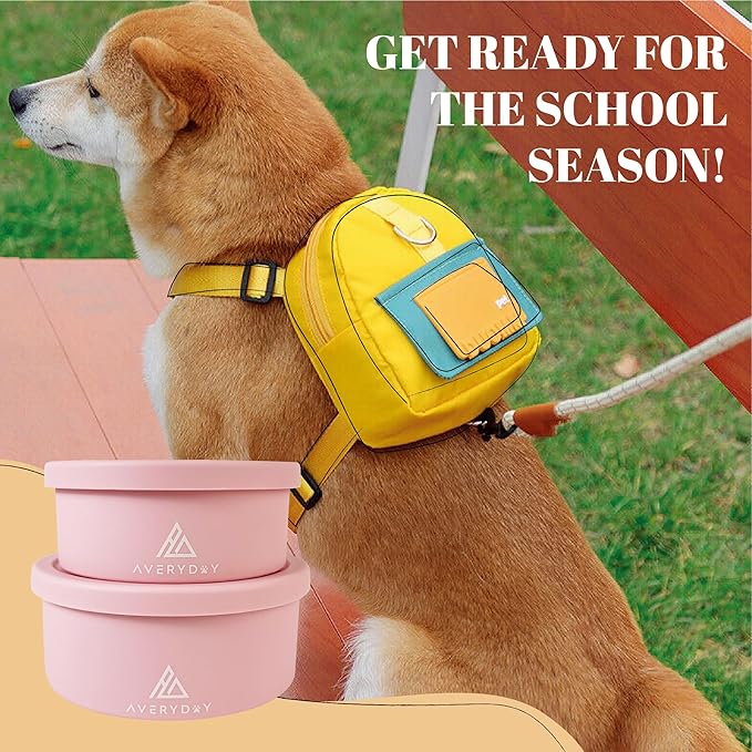 AVERYDAY 30 Oz Travel Dog Bowls with Lids, 2-in-1 Portable Pet Bowls for Food and Water, Leakproof