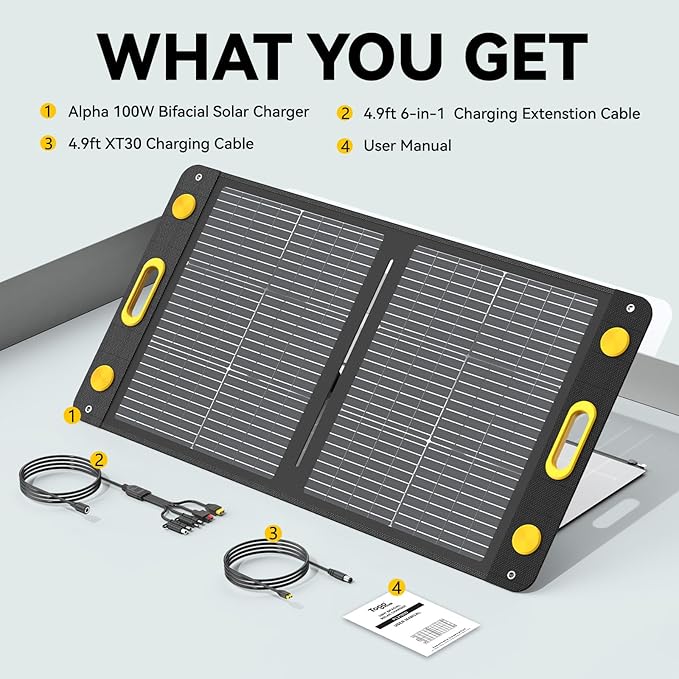 100W Bifacial Portable Solar Panel, Bend Resistant Foldable Solar Panel 100Watt 22V Monocrystalline