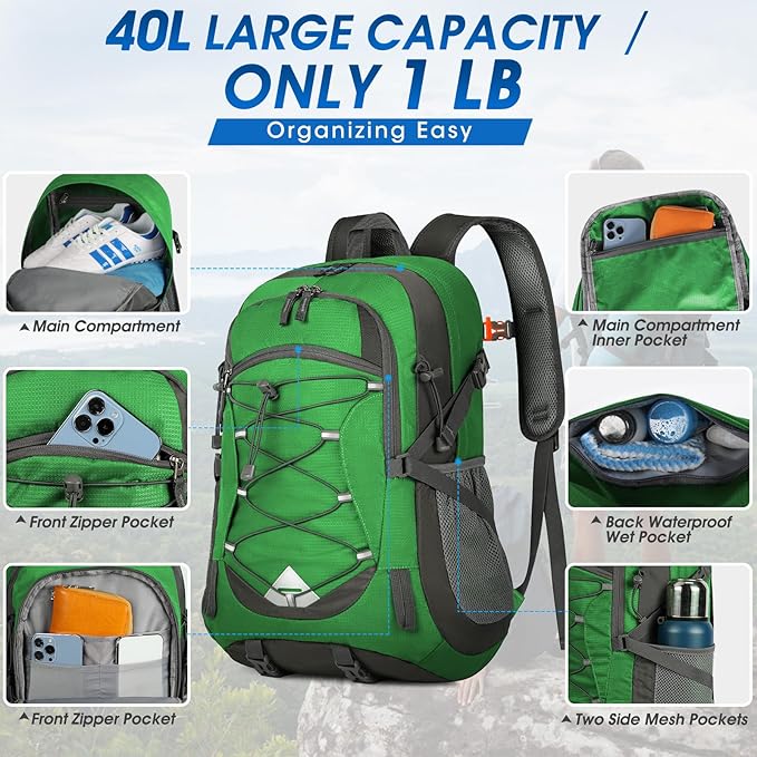 IGOLUMON Hiking Backpack 40L Packable Lightweight Camping Backpack Men Women Waterproof Hiking